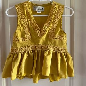 YELLOW V-NECK TOP WITH LACE DETAIL - ORANGE POPPY BRAND - GIRL'S 3T